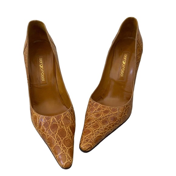 Sergio Rossi‎ Alligator Pointed Pumps 4" Italy Leather Rare size 38.5" - Picture 3 of 9